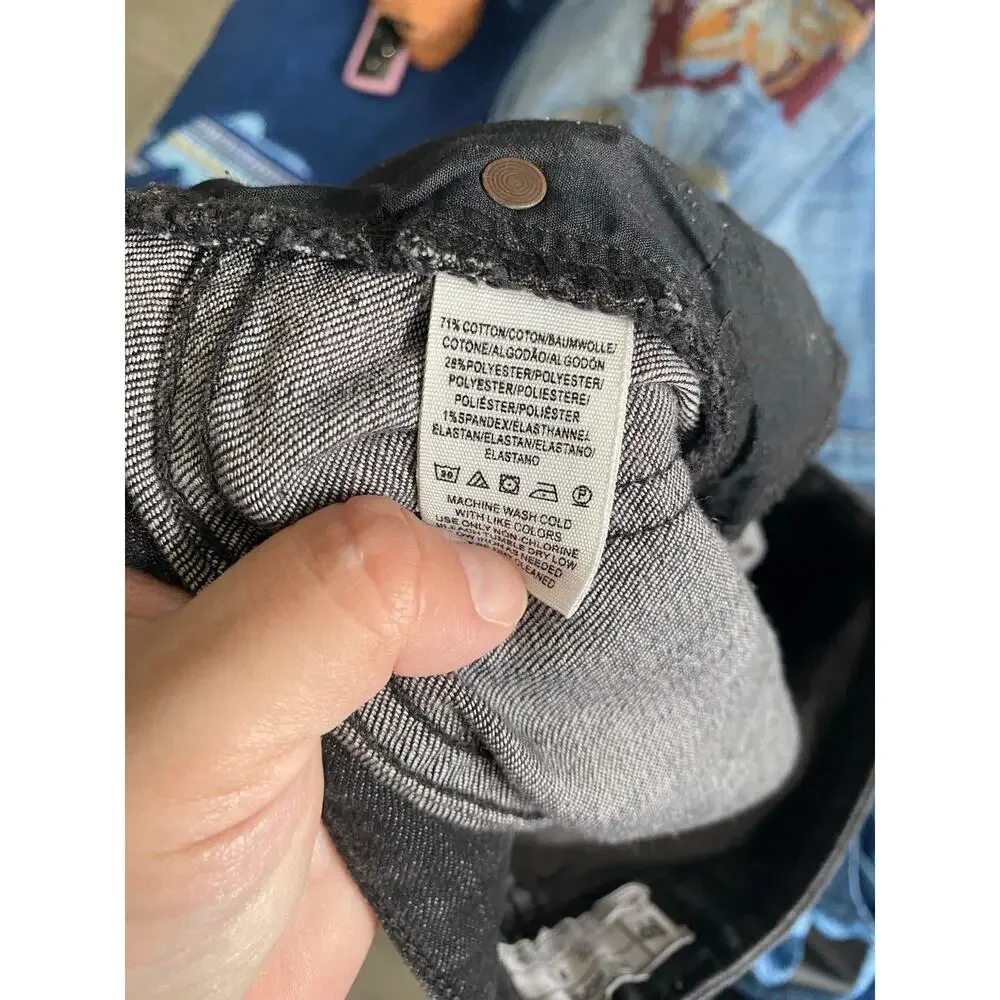 Free People Black Gray Cropped Distressed Jeans Size 29 Boho Classic